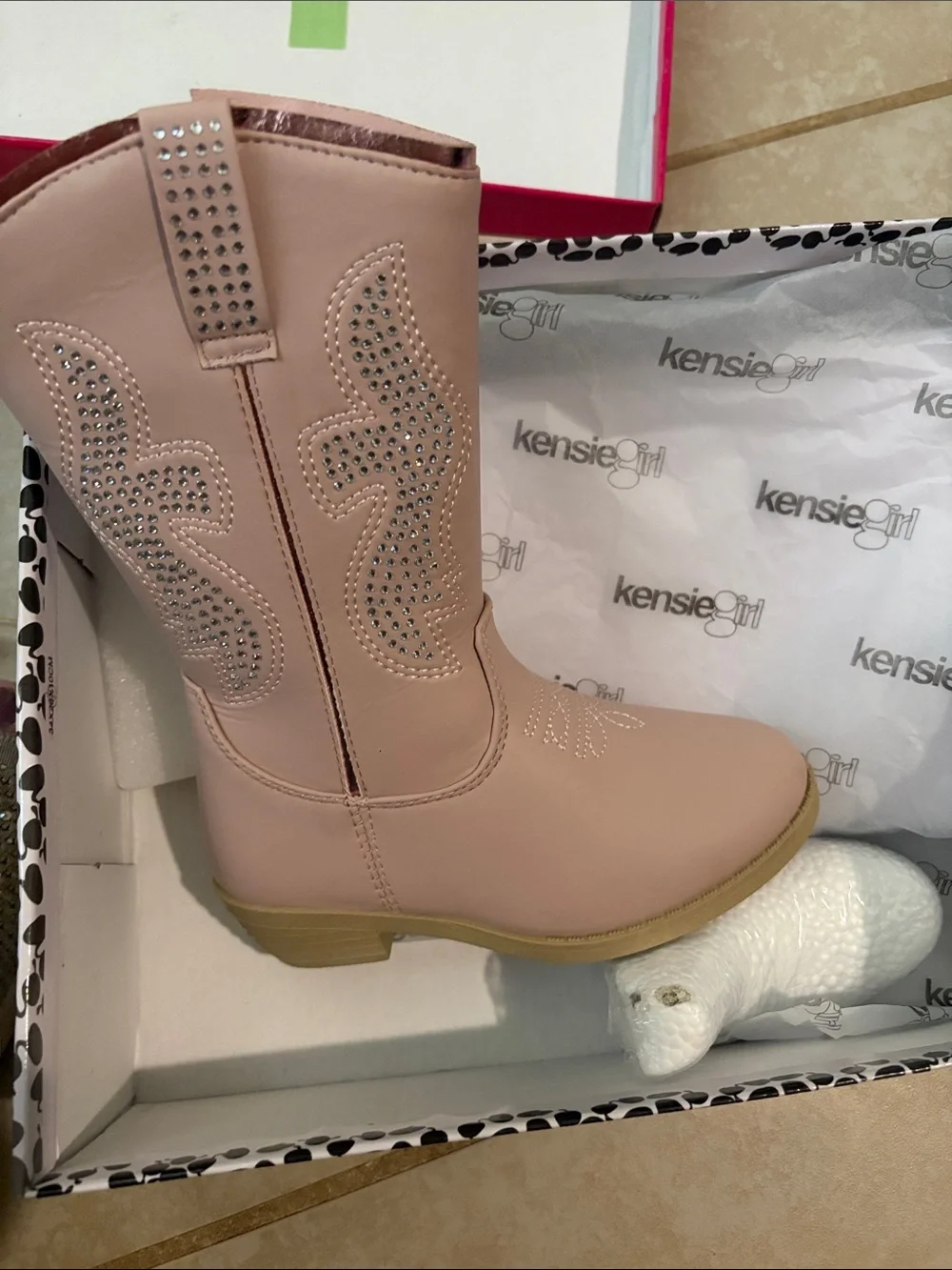 Kensie Girl Pink Western Boot with Rhinestones